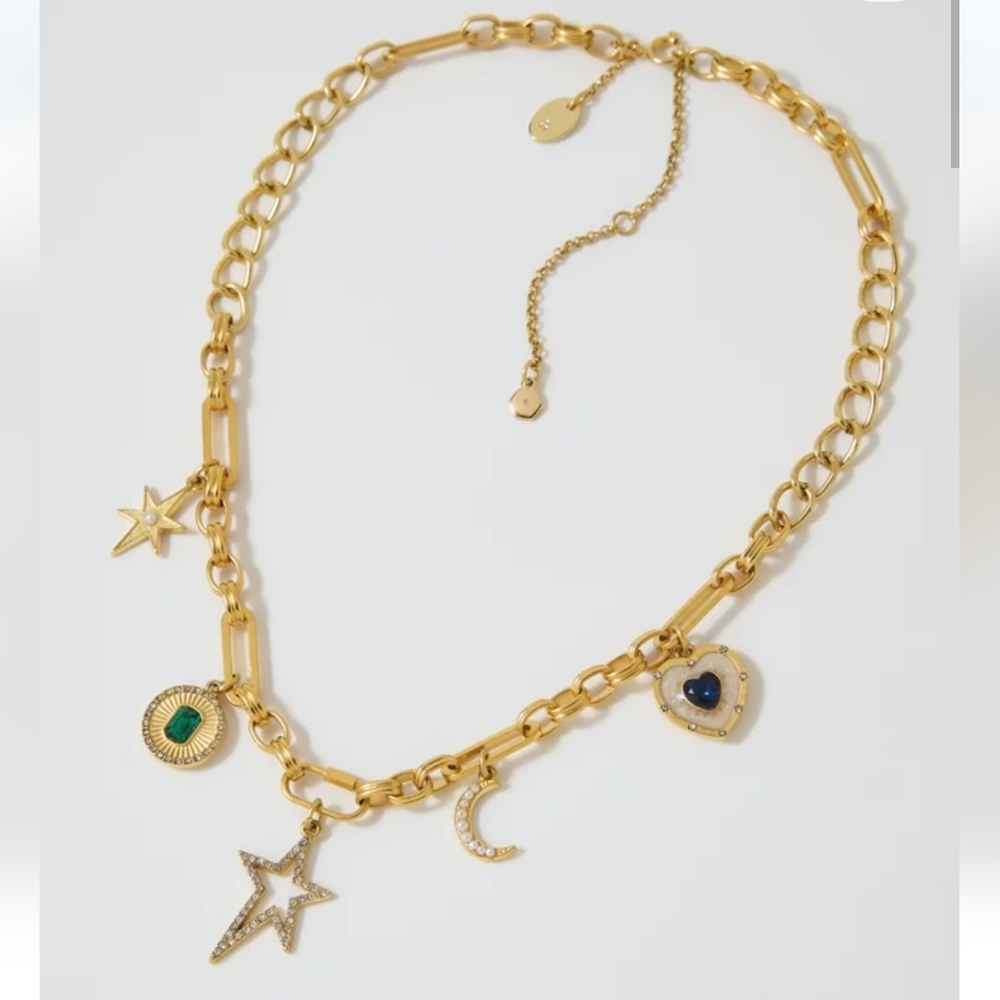 #26 Aerie Chuncky Chain Charm Necklace with Heart & Star Accents